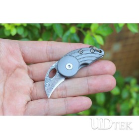 Titanium handle adzuki bean small folding knife with Damascus blade UD2106594